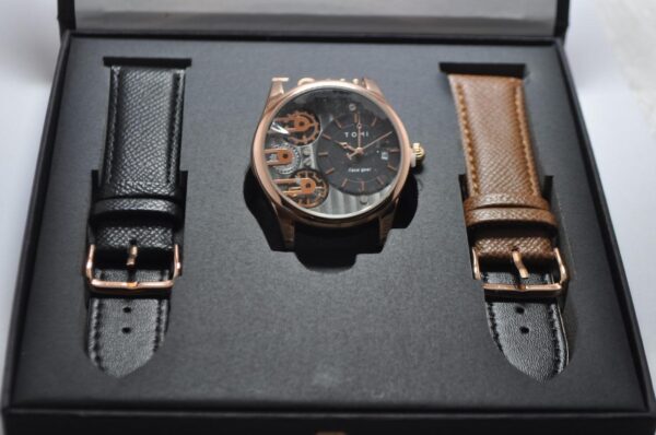 Tomi T106 Face Gear Luxury Men's Watch – Gold with Date Dial - Image 2