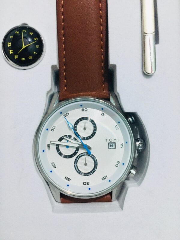 Tomi S6 Men's Watch Date Dial White (Included Cufflinks & Tie Pin)