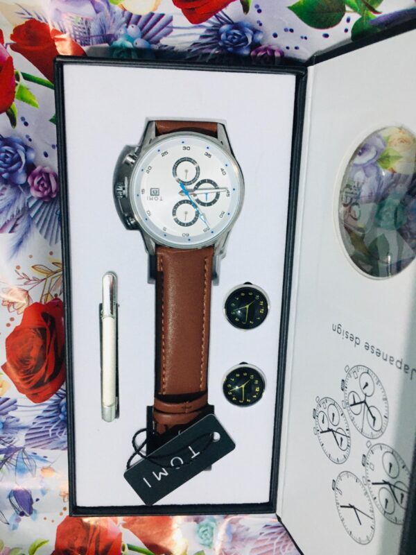 Tomi S6 Men's Watch Date Dial White (Included Cufflinks & Tie Pin) - Image 2